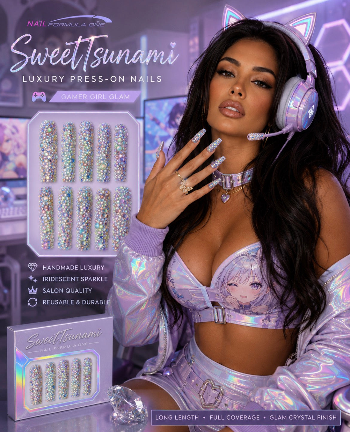 Crystal Tsunami Luxury Rhinestone Press-On Nails