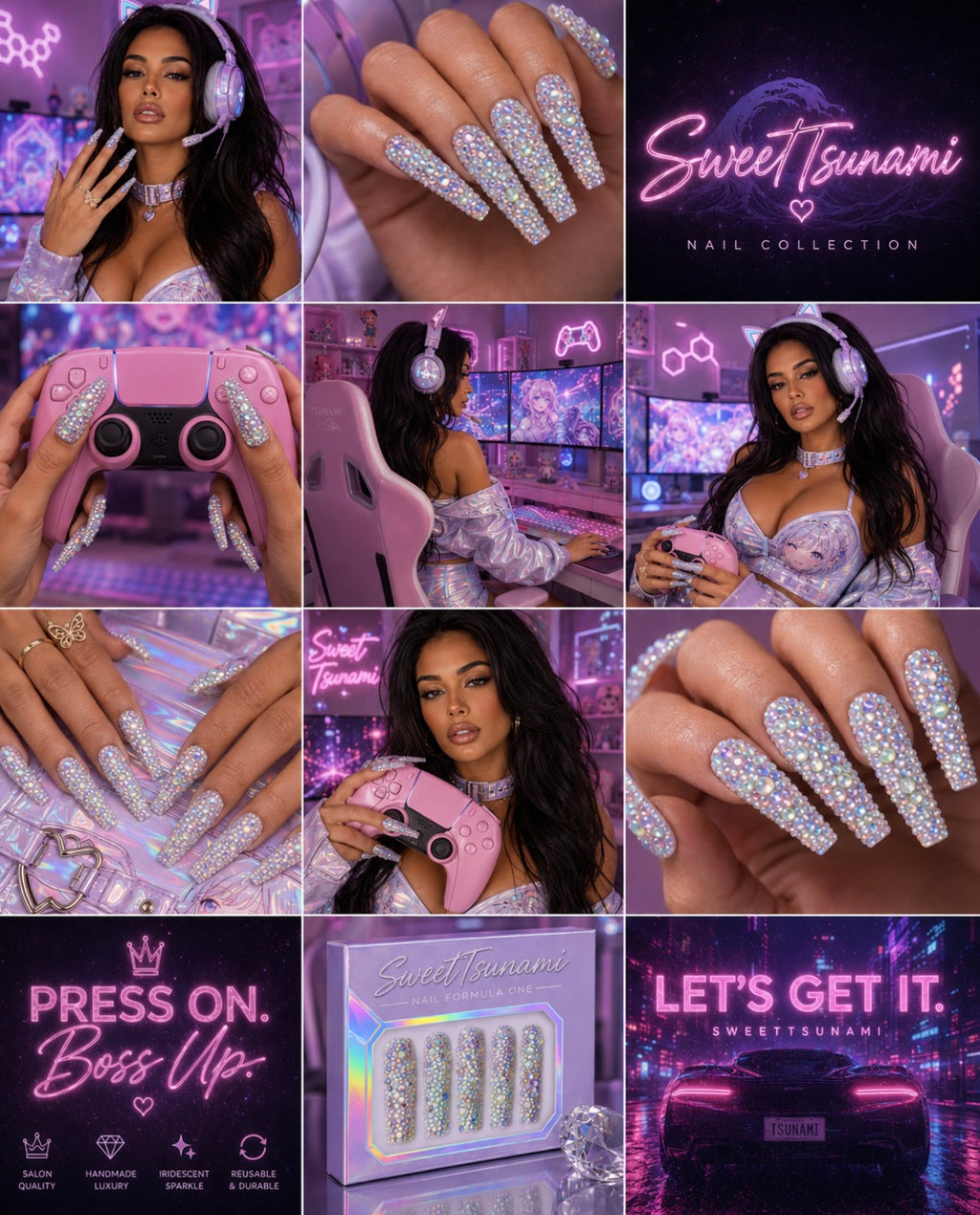 Crystal Tsunami Luxury Rhinestone Press-On Nails