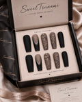 Black On Matte Heart Press-On Nails | Black & Taupe Luxury Coffin Nails