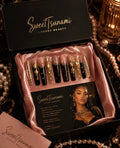 Champagne Noir Luxury Press-On Nails | Black Nude Gold Rhinestone Coffin Nails
