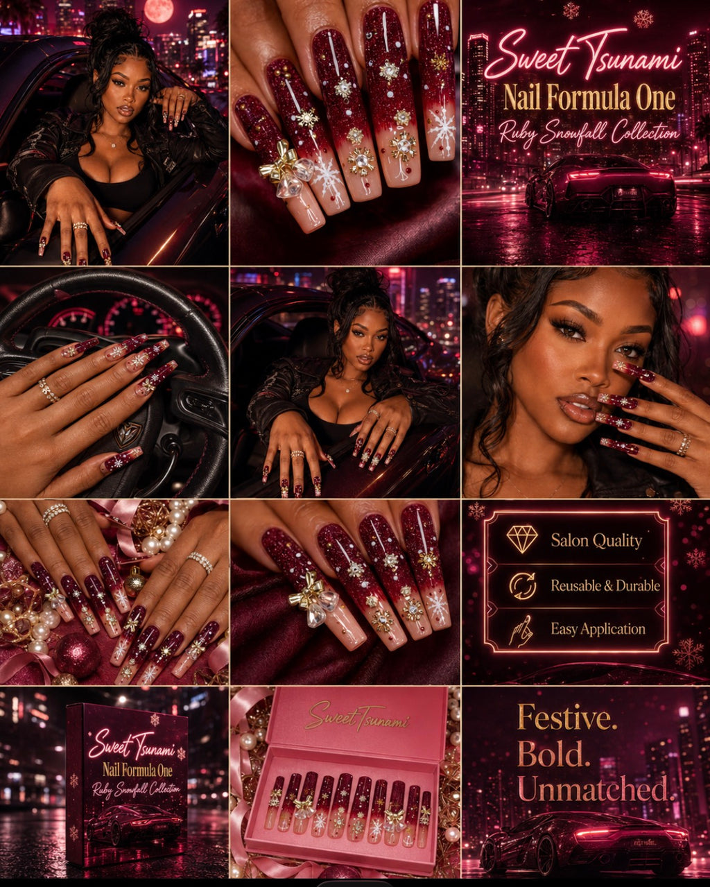 Crimson Snowfall Luxury Press-On Nails