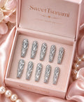Diamond Tsunami Luxury Press-On Nails | Silver Rhinestone Crystal Glam Nails